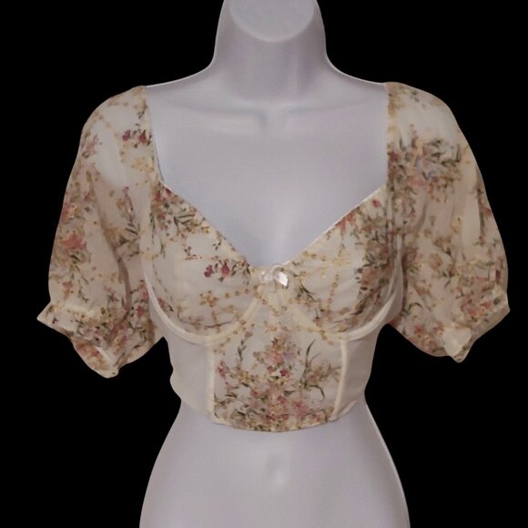 Womens Baby Doll Milkmaid Metallic Eyelet Dainty Y2k  Forest Core Corset Top - Picture 1 of 9